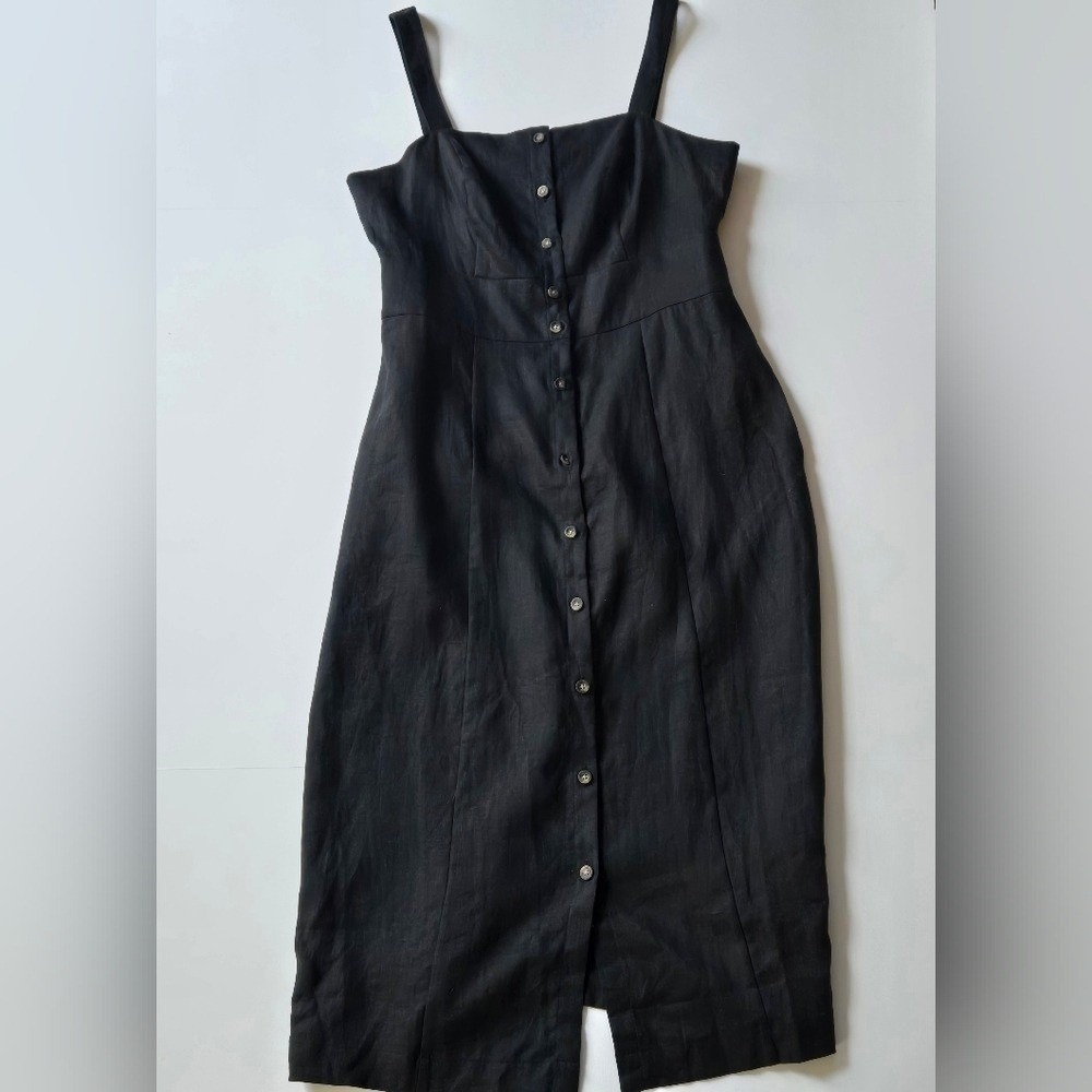 Boden/Black Strappy Linen Midi Dress/Size 6R - Picture 2 of 6